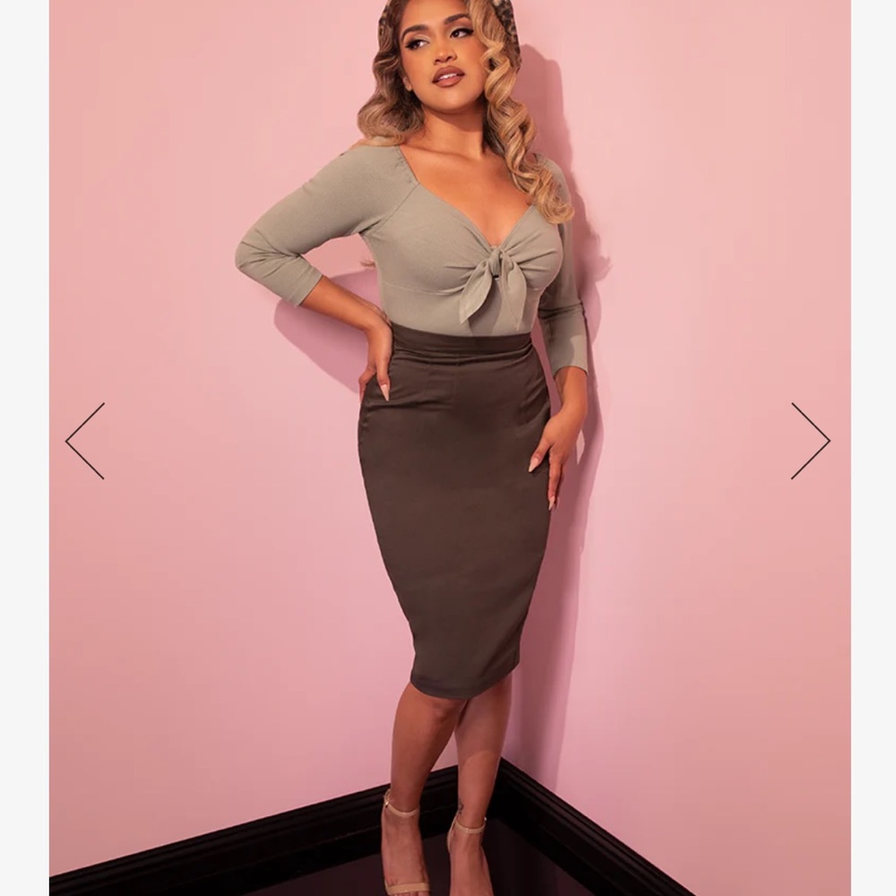 Vixen By Micheline Pitt Pencil Dark Green Skirt - Picture 5 of 14